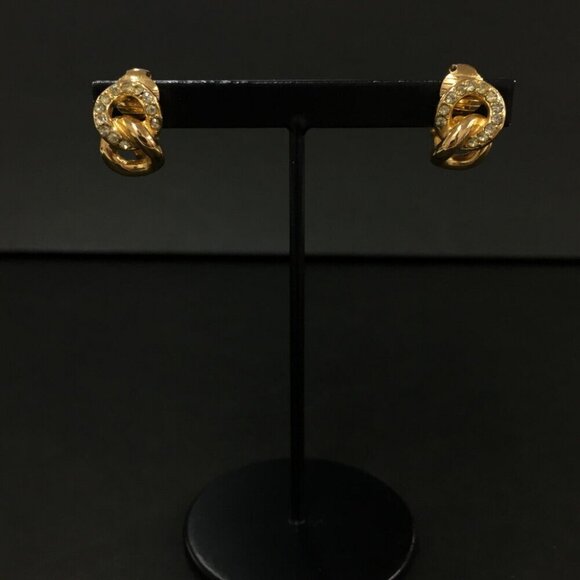 Christian Dior Rhinestone Gold Tone Earrings - Picture 1 of 7